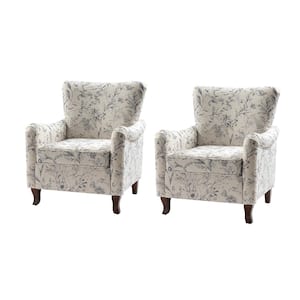 Vincent Wildflower Floral Fabric Pattern Wingback Armchair with Solid Wood Legs (Set of 2)