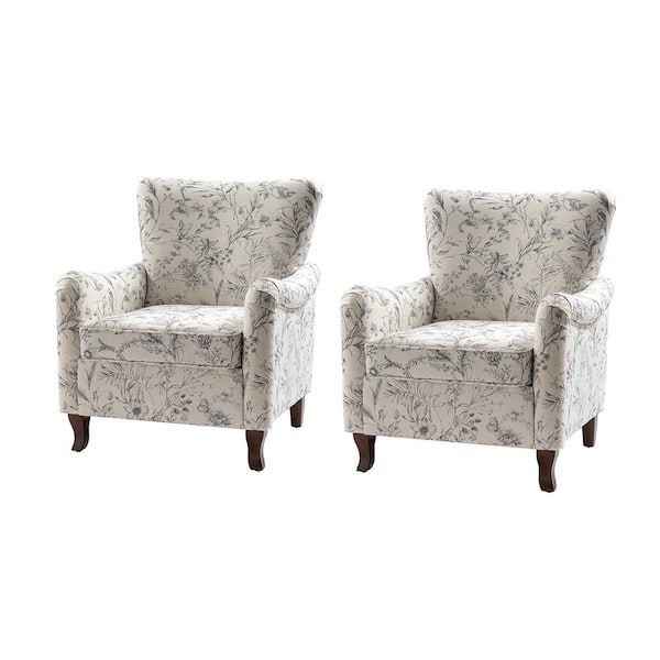 JAYDEN CREATION Vincent Wildflower Floral Fabric Pattern Wingback Armchair with Solid Wood Legs (Set of 2)
