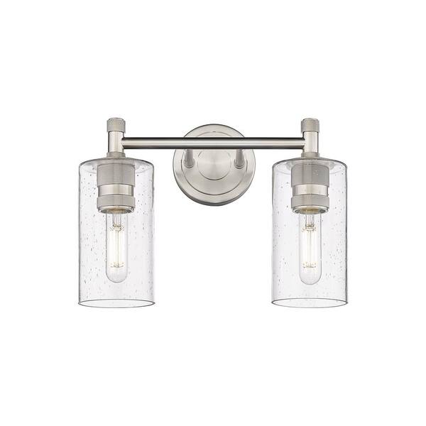 Innovations Crown Point 13.88 in. 2-Light Satin Nickel Vanity Light with Glass Shade