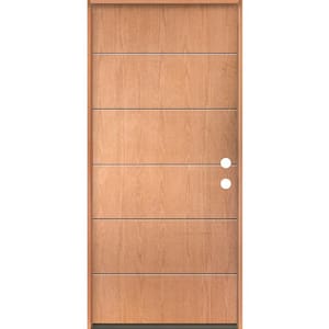 TETON Modern 36 in. x 80 in. Left-Hand/Inswing 6-Grid Solid Panel Teak Stain Fiberglass Prehung Front Door