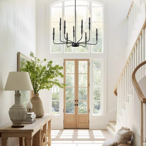 Auffel 9 light Matte Black Foyer Chandelier Modern Black Farmhouse