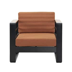 Negley Black Aluminum Outdoor Patio Lounge Chair with Orange Cushions