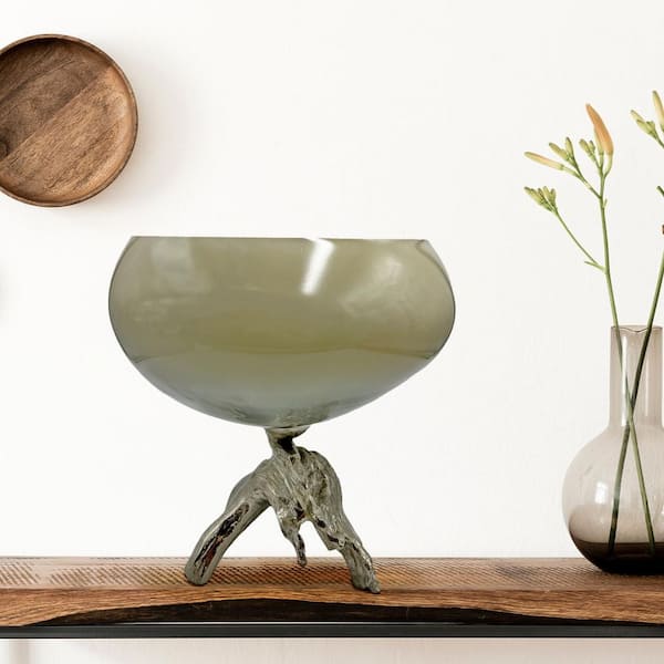 Bronze 14 in. Wide Handmade Aluminum and Glass Artistic Round Bowl