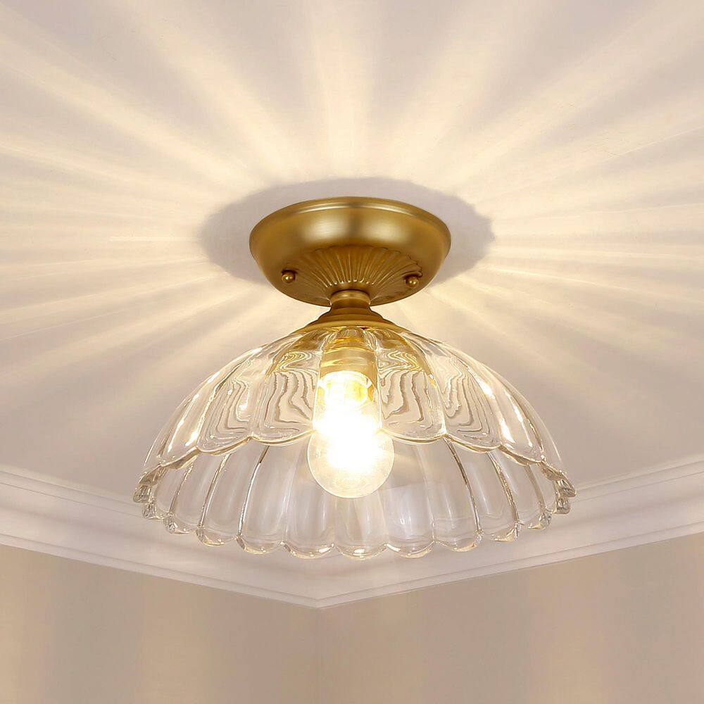 Brushed Champagne Bronze Glass Semi-Flush Mount Light