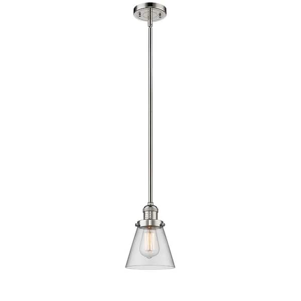 Innovations Cone 60-Watt 1 Light Polished Nickel Shaded Mini Pendant Light with Clear Glass Shade