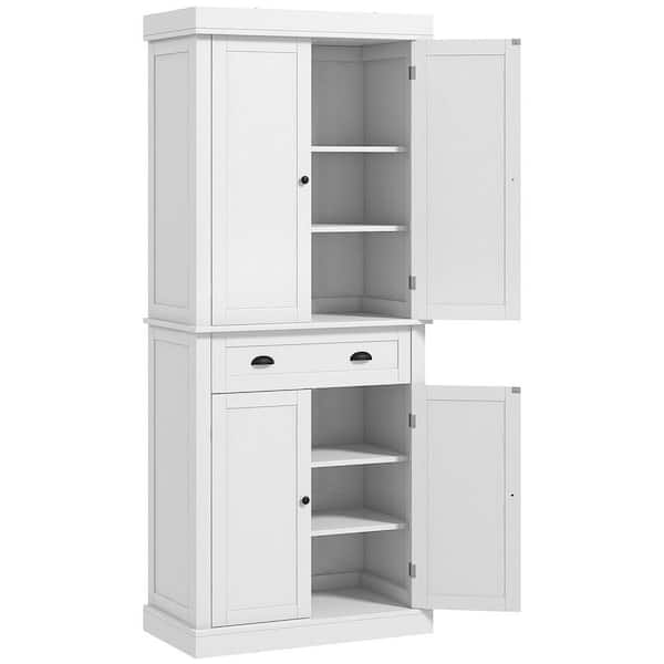 72.5 in. Wood Pantry Organizer with 4 Doors, Drawer and 3 Adjustable Shelves in White