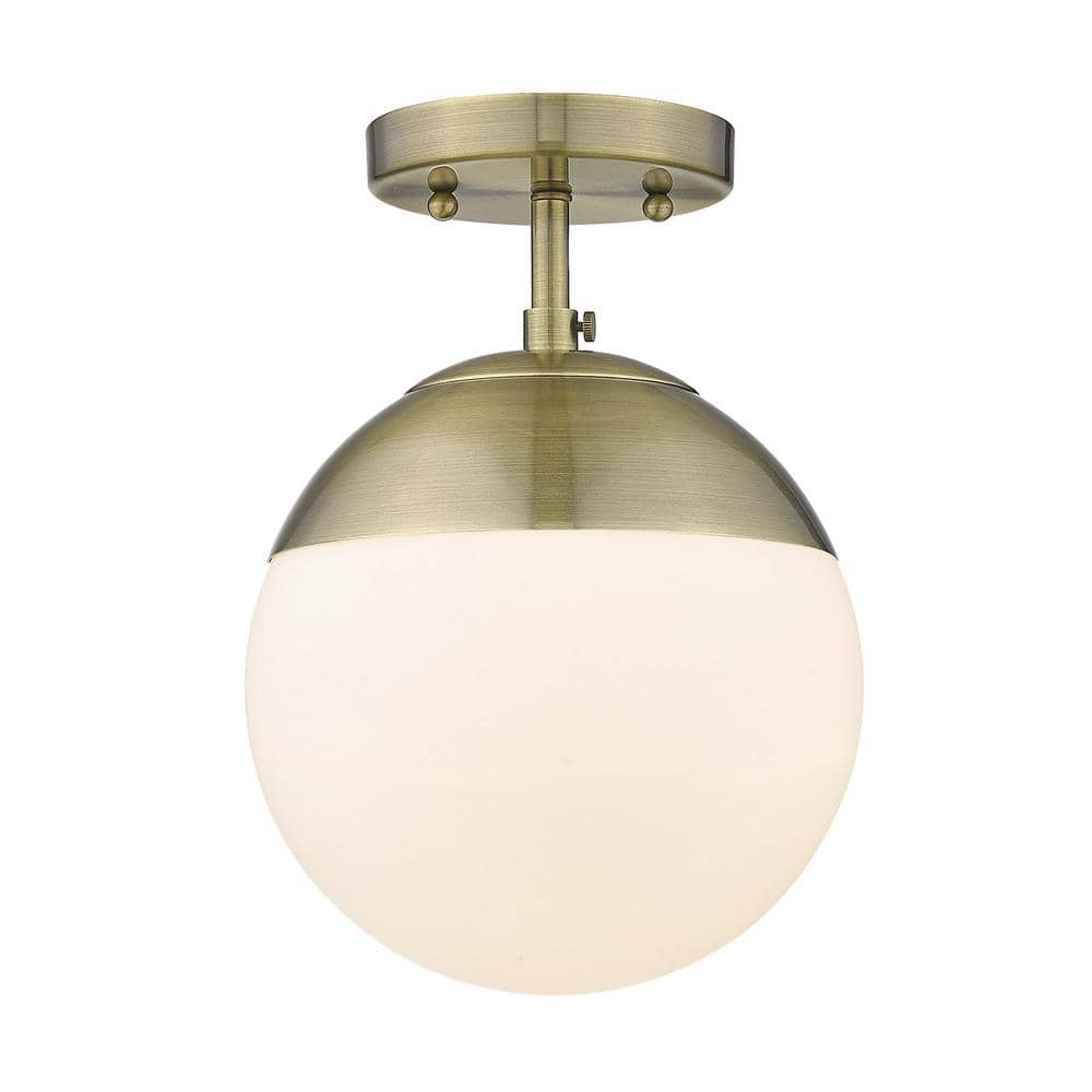 Aged Brass Globe Semi-Flush Mount Light with Glass Shade