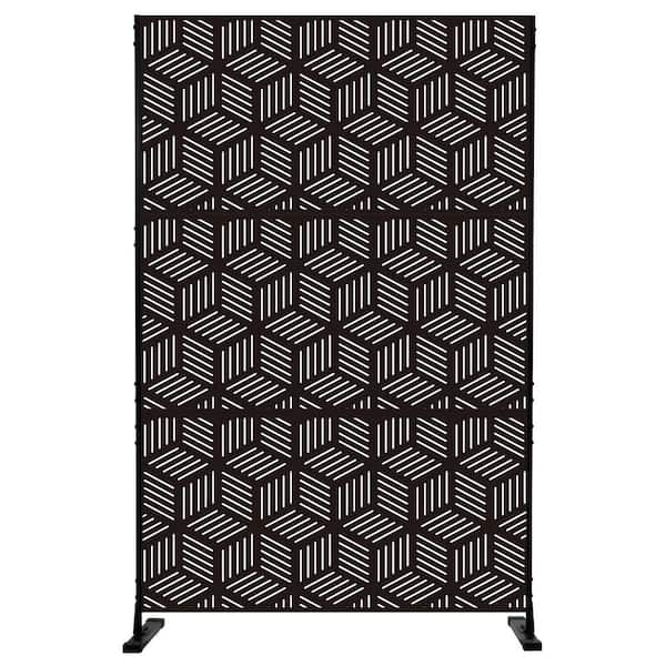 KOZYARD 74 in. H x 47 in. W Black Metal Privacy Screen Decorative Outdoor Divider with Stand for Deck Patio Balcony (Cube)