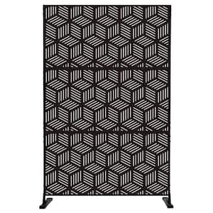 74 in. H x 47 in. W Black Metal Privacy Screen Decorative Outdoor Divider with Stand for Deck Patio Balcony (Cube)