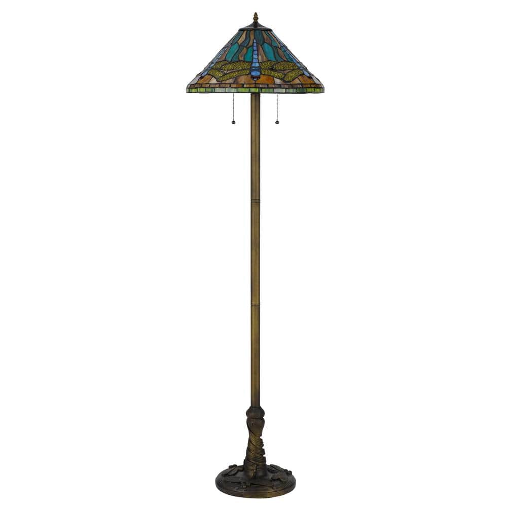 Tiffany-Style Art Stained Glass & Bronze Floor Lamp, 21.5" Height