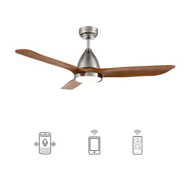 CARRO Antrim 52 in. Dimmable LED Indoor/Outdoor Nickel Smart Ceiling Fan with Light and Remote, Works with Alexa/Google Home