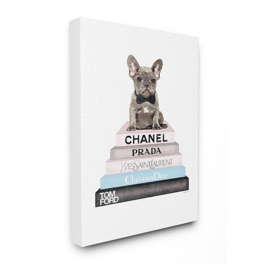 Gray Frenchie Puppy on Fashion Bookstack Canvas Wall Art, 16 x 20