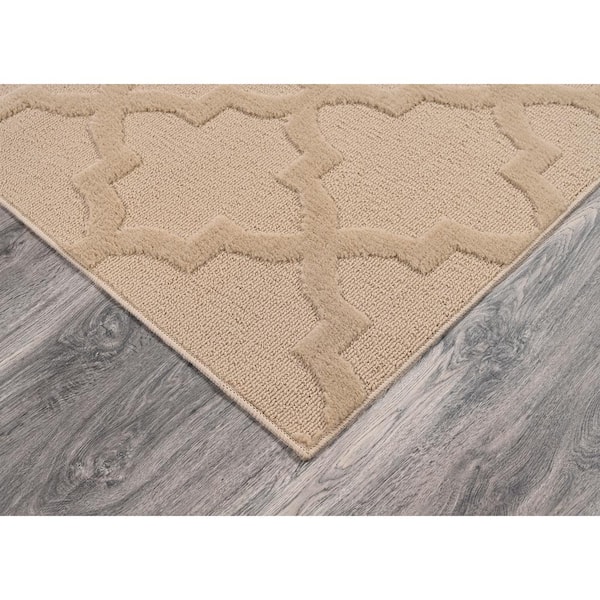 Quatro Tan 12 ft. x 12 ft. Quatrefoil Polypropylene Square Area Rug