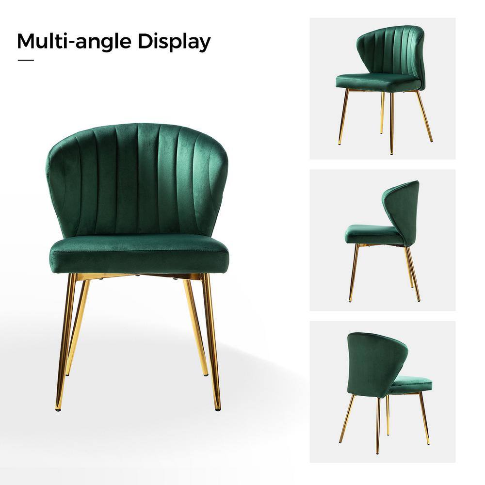Green Velvet Upholstered Side Chair with Gold Metal Legs