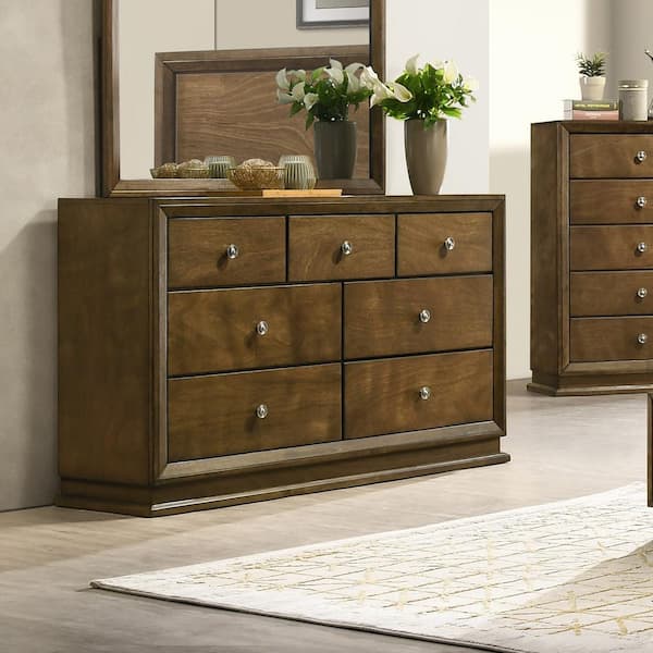 Furniture of America Joune Walnut 7-Drawer 59 in. Dresser with Metal Center Glide and Zinc Iron Bronze Metal Knob