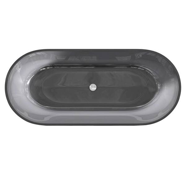 69 in. x 29.5 in. Stone Resin Solid Surface Flatbottom Freestanding Soaking Bathtub in Transparent Gray