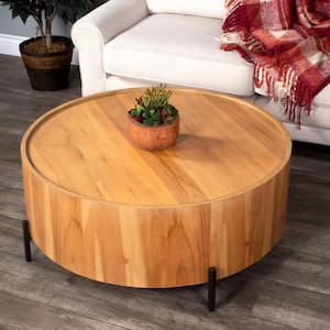 Tori 40 in. W Light Brown Round Wood and Metal Coffee Table