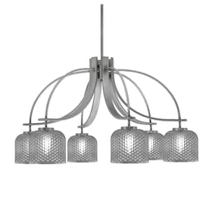Olympia 18.5 in. 6-Light Graphite Downlight Chandelier Smoke Textured Glass Shade
