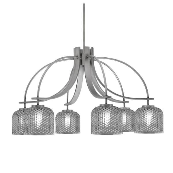 Unbranded Olympia 18.5 in. 6-Light Graphite Downlight Chandelier Smoke Textured Glass Shade