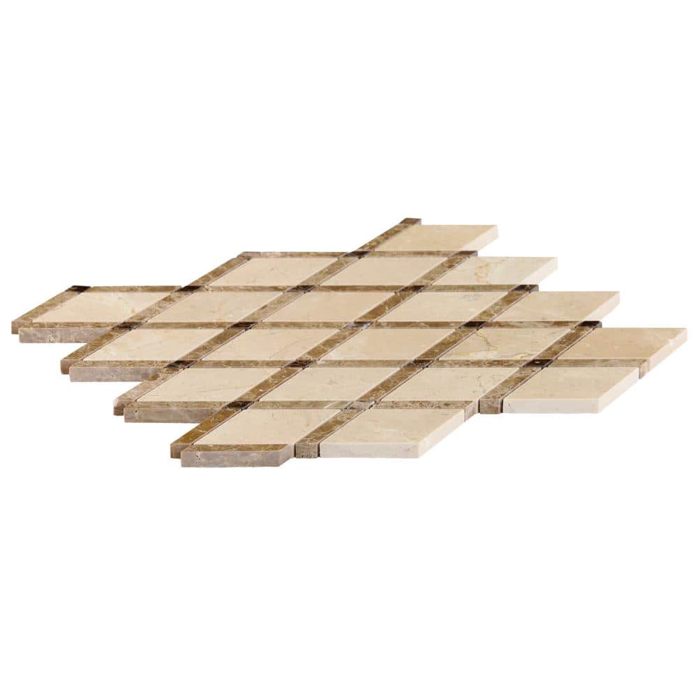 Grand Polished Marble Diamond Mosaic Tile Sheet in Pavo Gray