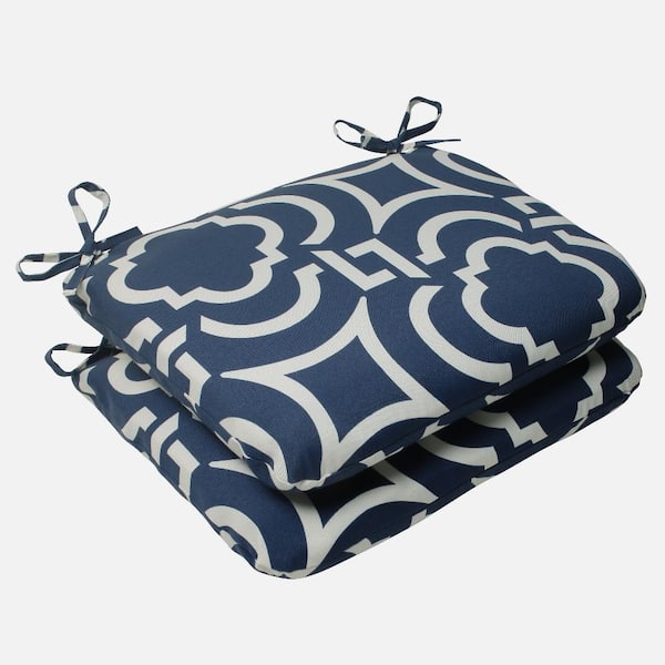 Pillow Perfect 18.5 in. x 15.5 in. Outdoor Dining Chair Cushion in Blue/White (Set of 2)
