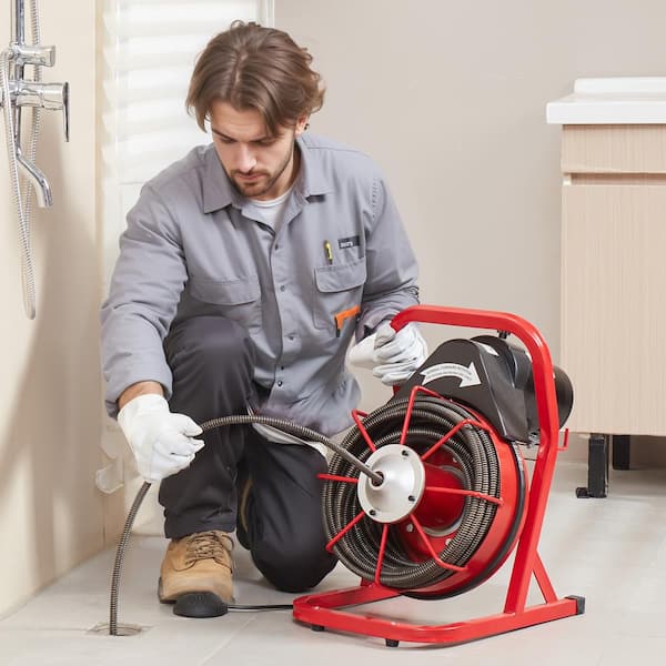 Electric Drain Auger 75 ft. x 1/2 in. Drain Cleaner Machine 370- Watt w/ Cutters Glove Sewer Snake fit 2 to 4 in. Pipe