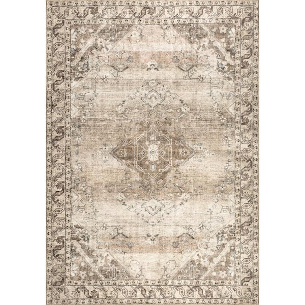 nuLOOM Hillstone Beige 7 ft. 10 in. x 10 ft. Traditional Vintage Medallion Area Rug