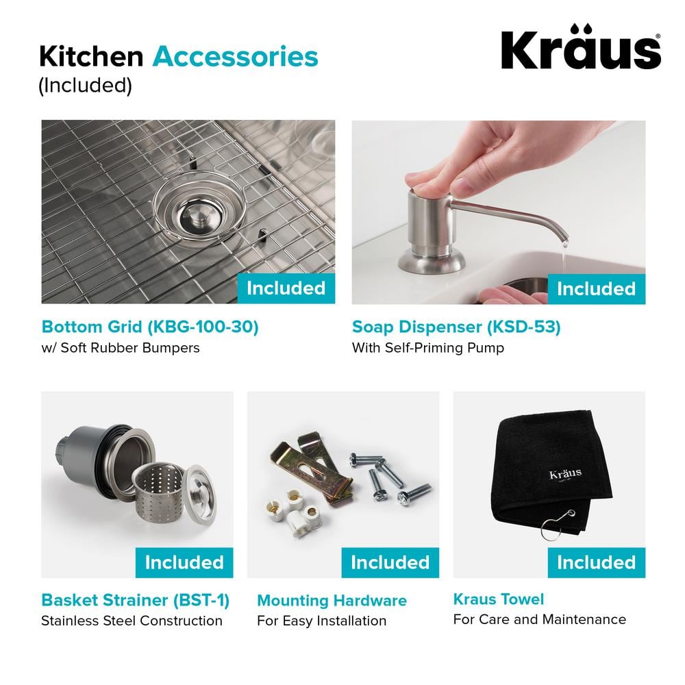 30-inch Satin Stainless Steel Undermount Kitchen Sink with Faucet and Soap Dispenser