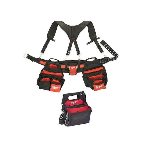 Milwaukee General Contractor Work Belt with Suspension Rig & 15-Pocket Electricians Work Pouch/Holster with Quick Adjust Belt