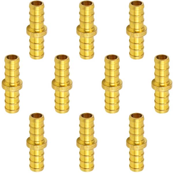PLUMBFLEX 3/8 in. Brass PEX x PEX Straight Coupling Barb Pipe Fitting (10-Pack)