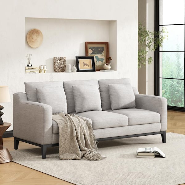 80.5 in. Square Arm Polyester Rectangle 3-seat Sofa in. Gray with Solid Wood Legs