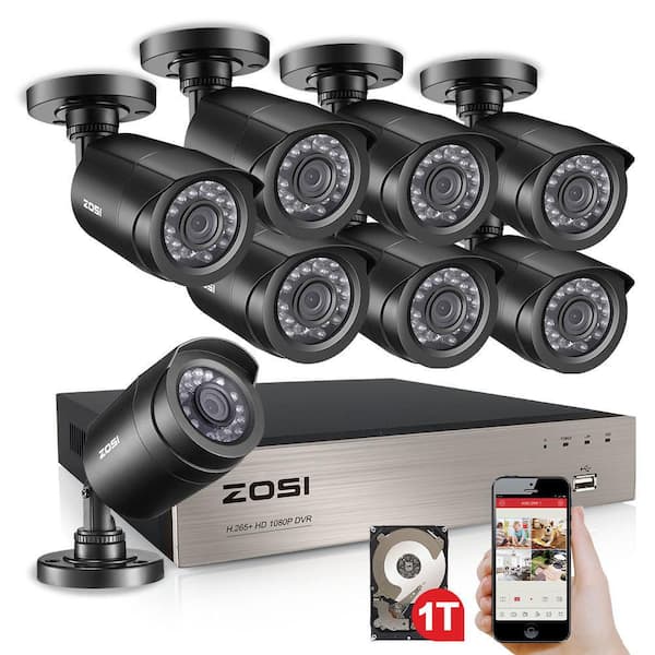 8-Channel 1080p 1TB DVR Surveillance with Bullet Security Cameras System 8-Wired