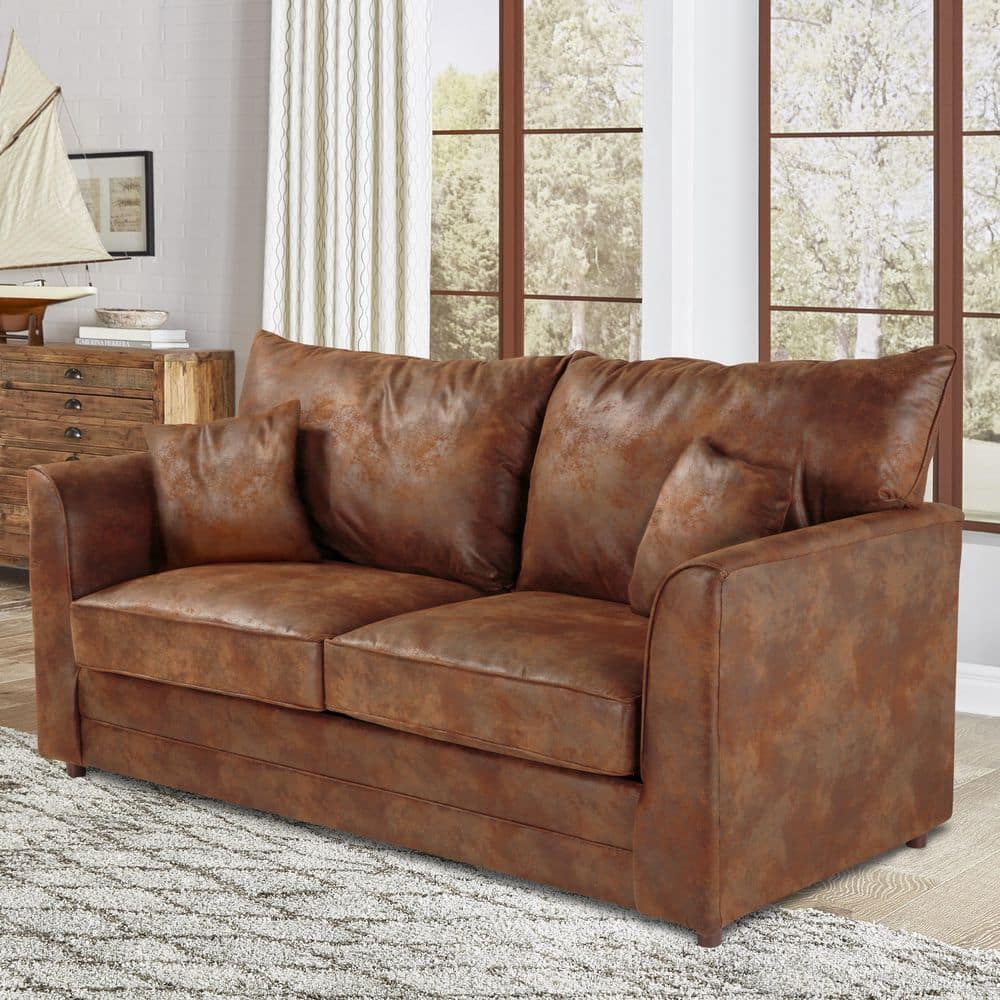 Palomino Brown Faux Leather Queen Sleeper Sofa
