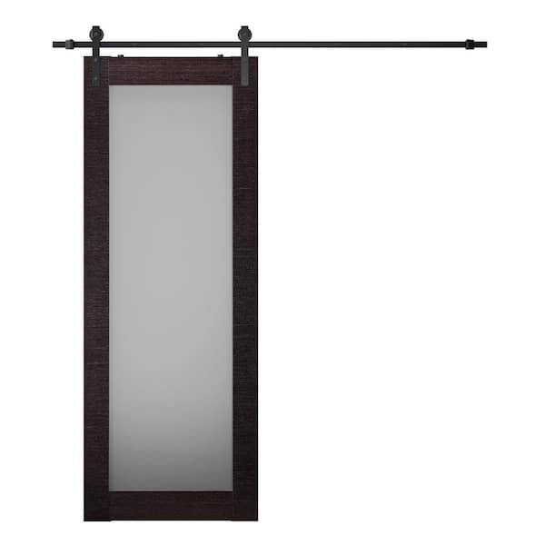 Belldinni Avanti 207 28 in. x 80" Full Lite Frosted Glass Black Apricot Wood Composite Sliding Barn Door with Hardware Kit