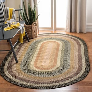 Braided Blue/Multi Doormat 3 ft. x 5 ft. Oval Border Area Rug