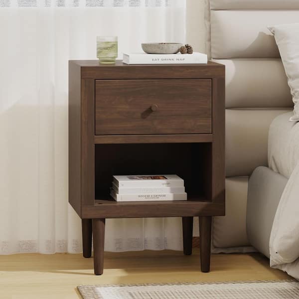 Noble House Fairhall 1-Drawer Walnut Single Nightstand