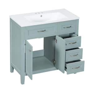 36 in. W x 18 in. D x 36 in. H Single Sink Freestanding Bath Vanity in Green with White Ceramic Top