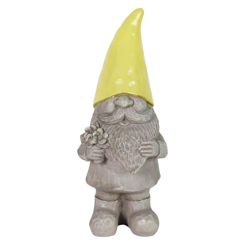 Exhart Solar Yellow Happy Hat Gnome Garden Statue 18191-RS - The Home Depot