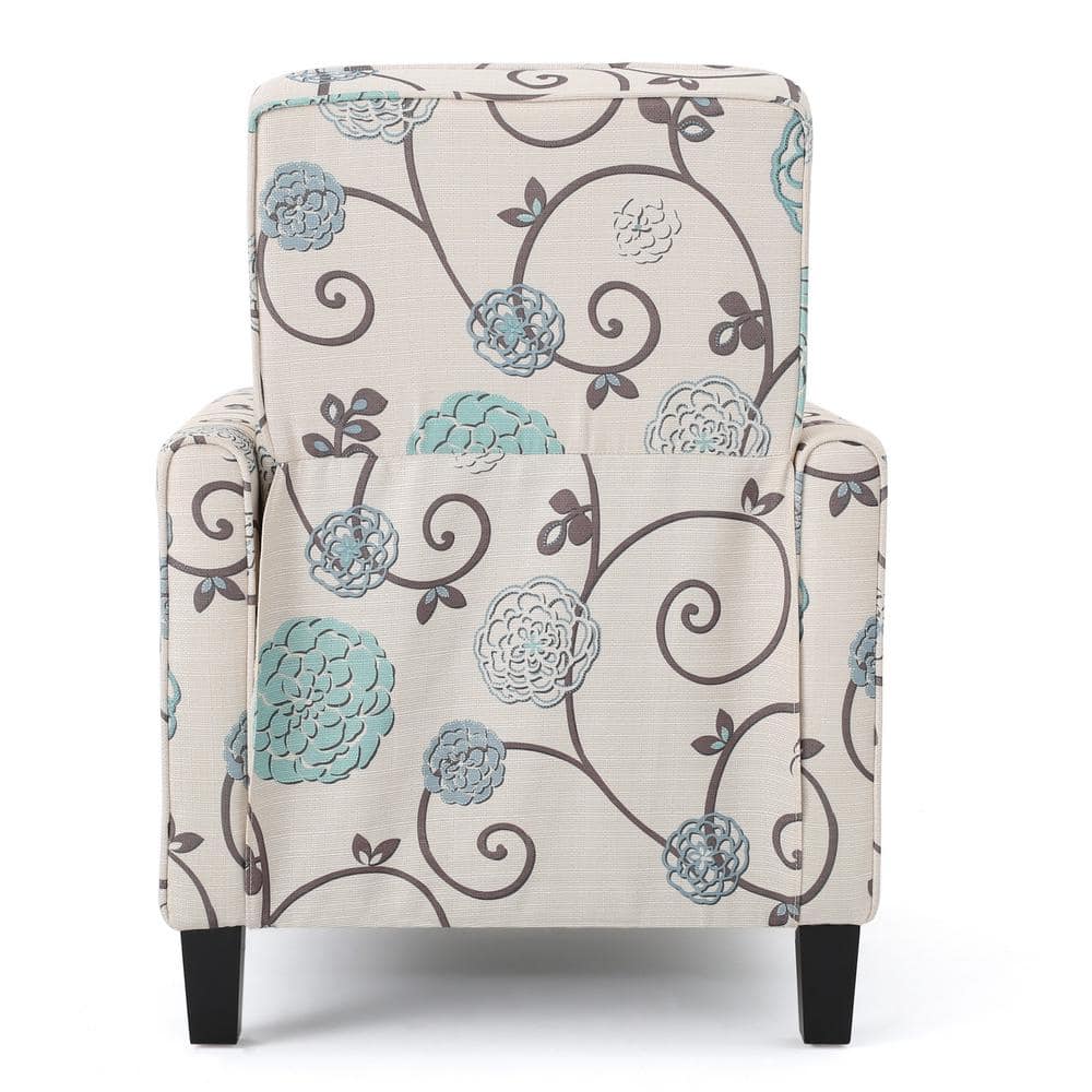 Birch Wood Blue Floral Leather Petite Recliner