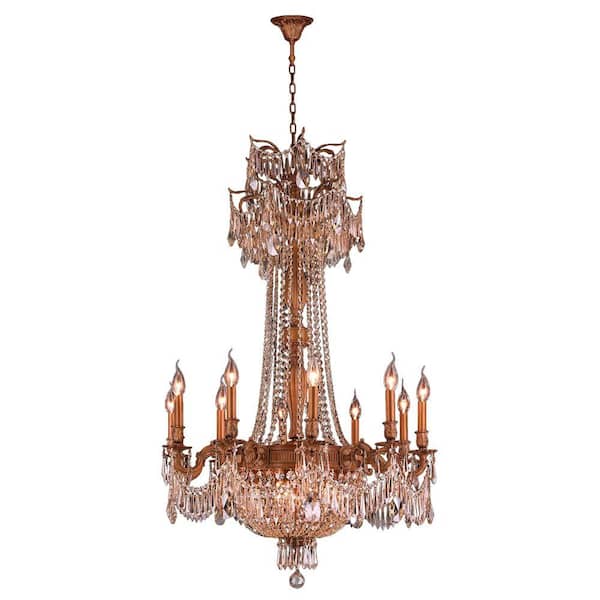 Worldwide Lighting Winchester Collection 15-Light French Gold Chandelier with Golden Teak Crystal