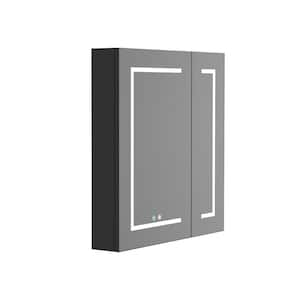 30 in. W x 32 in. H Rectangular Black Aluminum Recessed/Surface Mount 2-Door LED Medicine Cabinet with Mirror