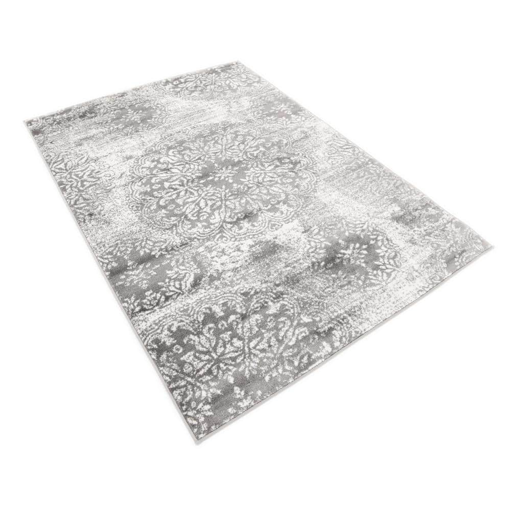 Grand Sofia Gray & Ivory 4'1" x 6'1" Rectangular Easy-Care Rug