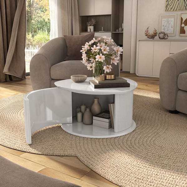J&E Home 35 in. White Square Stone Top Coffee Table JE