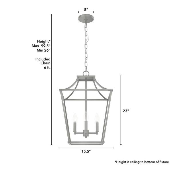 Hunter - Laurel Ridge 4 Light Brushed Nickel Lantern Pendant Kitchen Light