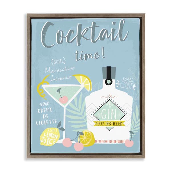 Stupell Industries Cocktail Time Gin Recipe by Angela Nickeas Brown Floater Frame Food Graphic Art Print 31 in. x 25 in.