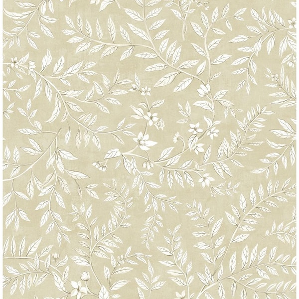 30.75 sq. ft. Milled Oat Vining Leaf Trail Premium Matte Non-Woven Paper Peel and Stick Wallpaper Roll