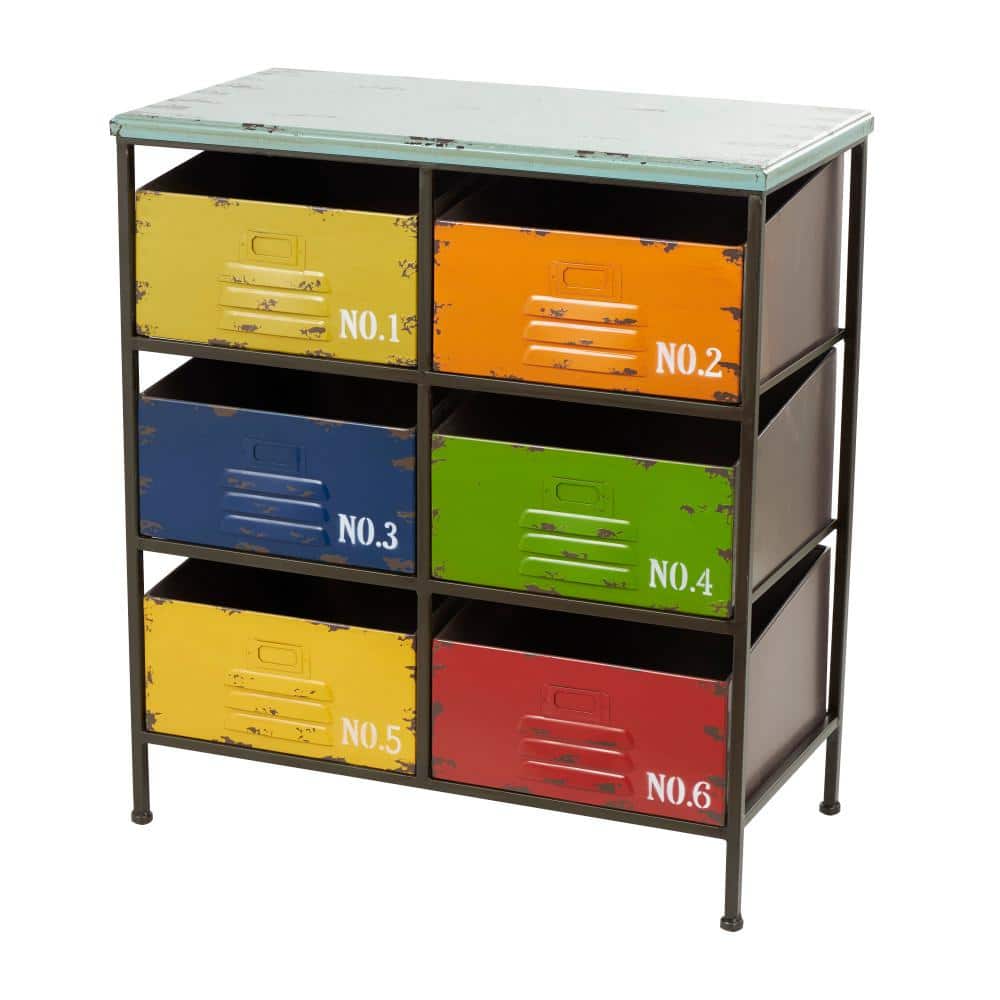 Multi-Colored Industrial Metal Drawer Insert with Weathered Finish