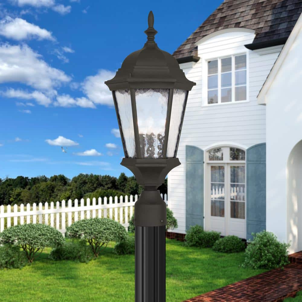 Hamilton Textured Black 3-Light Outdoor Post Lantern with Clear Water Glass
