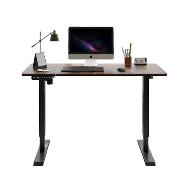 24 in. Brown Electric Standing Desk Height Adjustable Desk, Lift-up Computer Table Gaming Desk