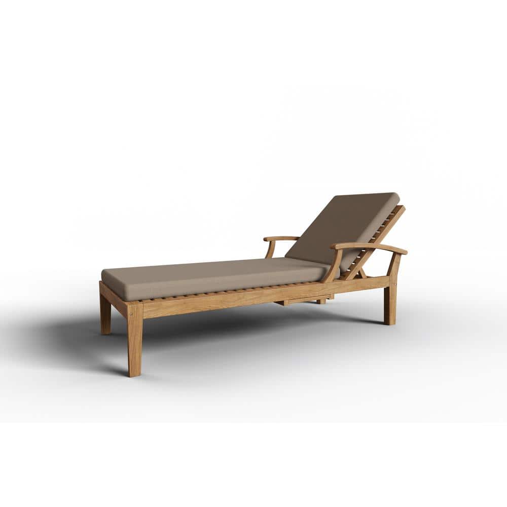 Delaine Teak Outdoor Chaise Lounge with Sunbrella Cushion In Fawn